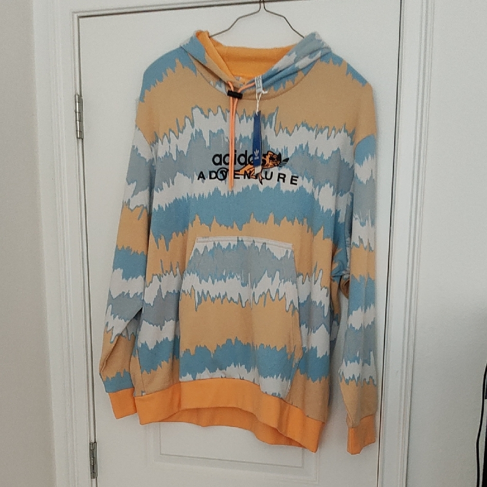 Adidas Adventure Men's Hoodie in Blue, Orange, and Beige